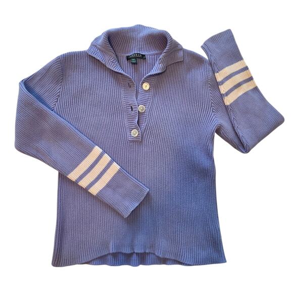 Lauren Ralph Lauren women's henley sweater w/ collar, Cotton, sz L Periwinkle - Picture 1 of 10